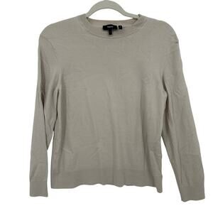Theory Women's New Ivory Crewneck Sweater in Regal Wool, New Ivory, Size L, Flaw